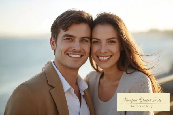 Newport Beach adults smiling confidently outdoors after prioritizing dental health at Newport Dental Arts