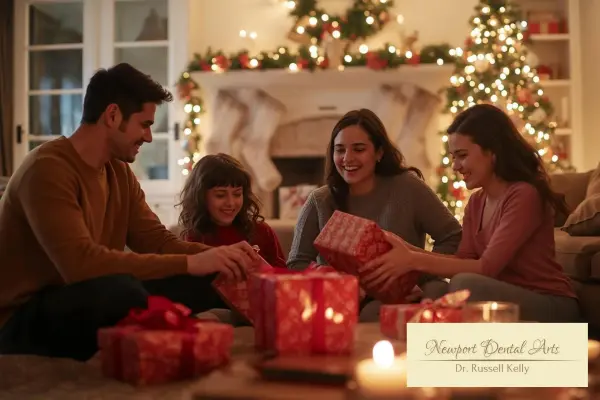 Newport Beach family enjoying holiday dinner with healthy smiles after dental care at Newport Dental Arts