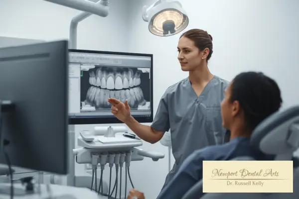 Dentist explaining winter dental issues to a patient in Newport Beach