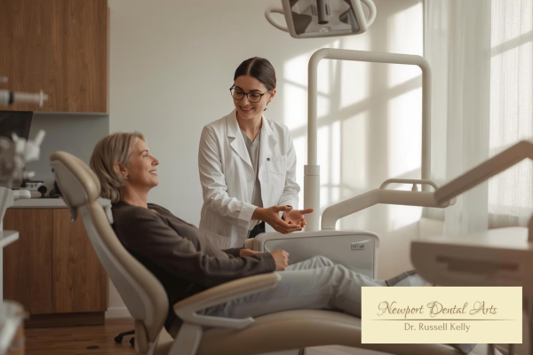 Dentist providing calm preventive dental care to a patient at Newport Dental Arts in Newport Beach