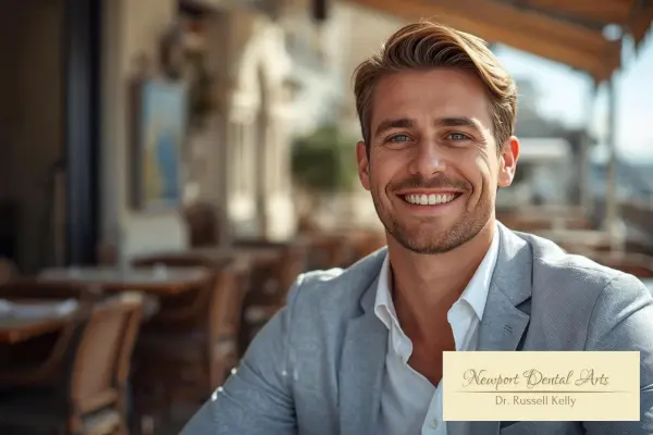 Man with a confident smile after cosmetic dental treatment in Newport Beach