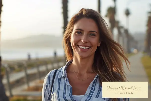 Woman smiling confidently after Invisalign treatment in Newport Beach